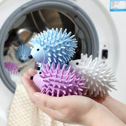 3pcs Reusable Hedgehog Shaped Laundry Balls & Dryer Balls - Cute Anti-Wrinkle Plastic Laundry Helpers For Washing Machine And Dryer, Soft Cleaning, Random Colors, Laundry Accessories, Interesting Design, Durable Plastic, Textured Surface