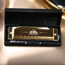 Selinger Blues Harmonica, 10 Hole Full Scale C Key Harmonica, Beginner Metal Gift - Gold - View 3