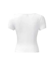 Women's U-Neck Short-Sleeve T-Shirt, American Hot Girl Style, Summer New Letter Print, Fashionable And Versatile Slim-Fit Cropped Top - White - View 4