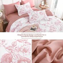 Luxudecor Floral King Comforter Set 7 Pieces Bed In A Bag, Blue Rose Romantic Flower Bed Set, Soft Reversible Comforter With Sheet Set 104"X90" Home Decor Room Decor Bedroom Decor Bed Comforter Set Mothers Day Gift Wedding Decorations. - 藍色-1272 - 查看 5