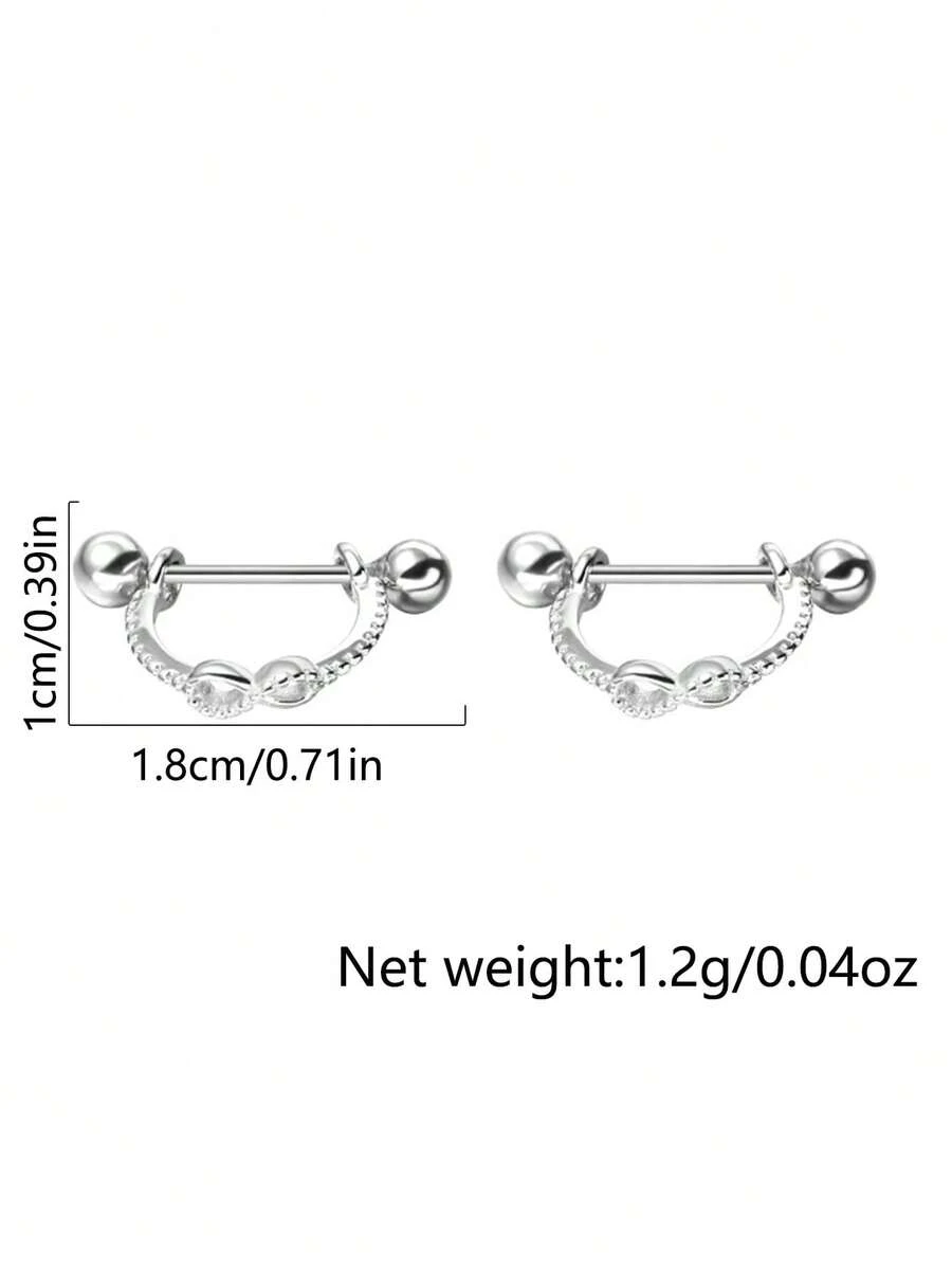 1 Pair Women's Stainless Steel Limitless Twist Screw Ear Cuff Earrings, Punk Infinity Piercing Everyday Accessory - Silver - View 1
