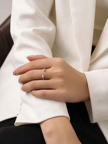 1枚925纯银水滴形闪亮锆石可调节叠戴戒指，适合女性女孩生日派对珠宝礼物 - 銀色 - 查看 2