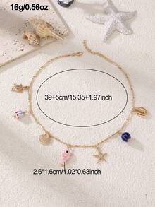 1pc Fashionable Bohemian Beach Holiday Fish, Starfish & Shell Pendant Necklace, Suitable For Daily, Holiday, Party Wear - Multicolor - View 9