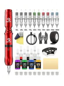 DQFART Wireless Tattoo Gun Kit Equipped With A 1200mAh Battery Compartment, Aluminum Alloy Tattoo Machine Set, Suitable For Beginners And Tattoo Artists. Complete Tattoo Pen Kit Includes Tattoo Needles, Tattoo Ink, Tattoo Practice Skin, And Various Tattoo Accessories. Ideal For Use In Multiple Scenarios. - Rose Red - View 13