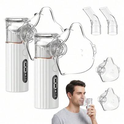 2pcs Portable Nebulizer For Adults And Kids | Digital Display, Low Noise Compression Nebulizer Machine, Jet Nebulize, USB Powered By VROVIRE