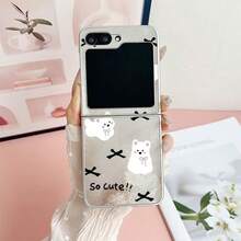 新款箔面纹理蝴蝶结小熊折叠手机壳，带链条，适用于三星 Galaxy Z Flip3 5G/Galaxy Z Flip 4 5G/Galaxy Z Flip 5 5G/Galaxy Z Flip 6 5G/Galaxy Z Flip 7 5G，可爱卡通可折叠屏幕保护膜 - 彩色 - 查看 4