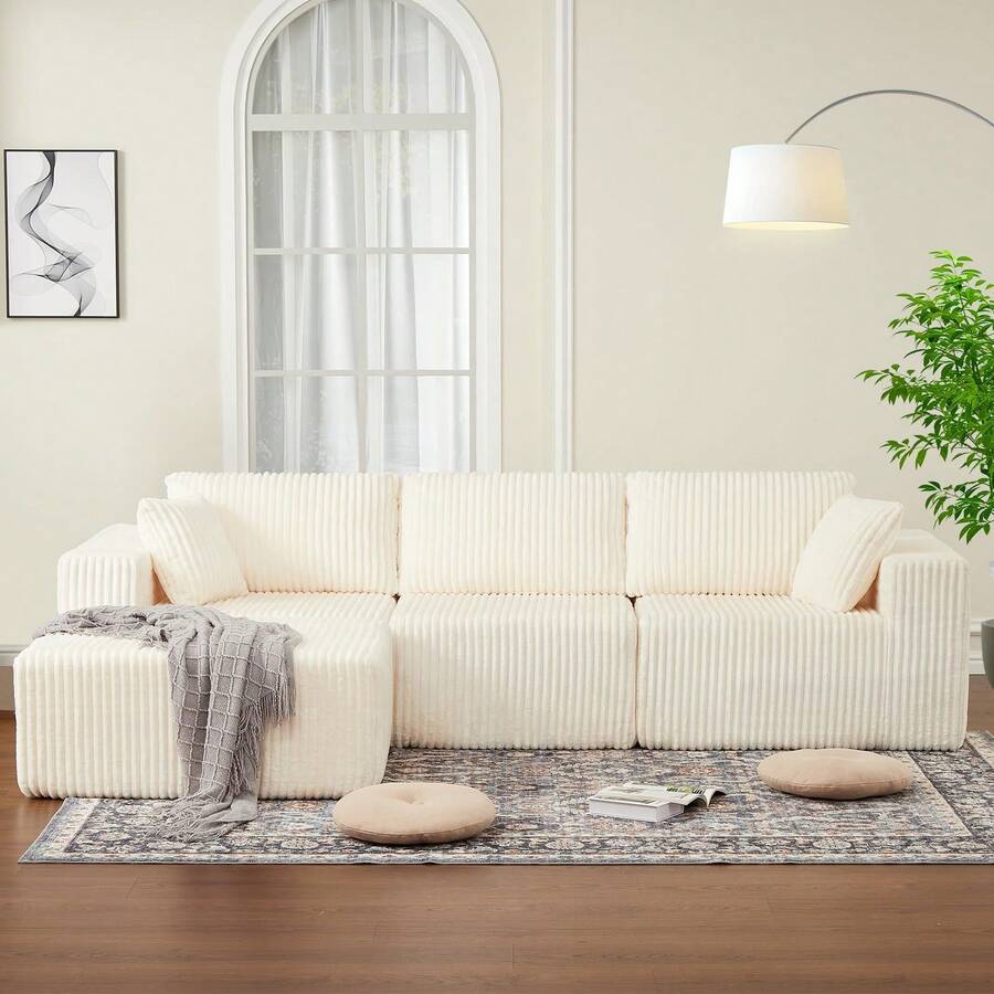Techigher 108" Sectional Couches For Living Room, Memory Foam Modular Sectional Sofa With L-Shape Chaise,  Cloud Couch, Comfy Corduroy Fluffy Couch