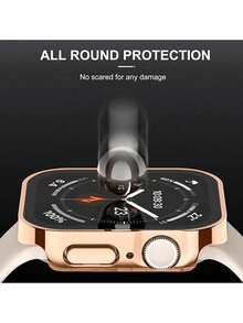 2件裝防水手錶保護殼，適用於 40mm、41mm、42mm、44mm、45mm、46mm 與 49mm 尺寸，硬 PC 材質搭配強化玻璃螢幕保護膜，3合1防水圈，相容 Ultra/12/11/10/9/8/7/6/5/4/SE 系列，易於佩戴，觸控靈敏，適合男女運動與休閒手錶殼 - 玫瑰金*2 - 查看 4