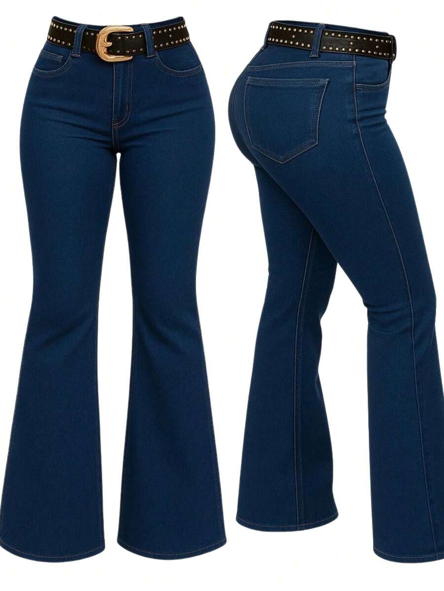 Women's Premium Line Plain High-Waisted Flare Jeans With Lycra For Rodeo, Horseback Riding, And Cowboy Events. - 麗莎.達克牛仔褲 - 查看 1