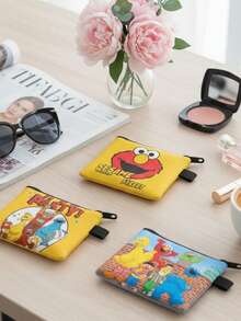 Sesame Street Cartoon Coin Purse, Portable Card Holder, Fashion Small Storage Bag, Can Hold Lipstick, Makeup Brushes, Skincare, Phone, Coins, Small Items, Suitable For Home, Gifts, Vacation And Holidays (Halloween, Christmas) And Multi-Purpose Use - Multicolor - View 1