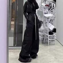 New Black Cargo Pants Spring Summer American Style Multi-Pocket Cargo Pants Loose Wide-Leg Casual Pants For Men - 黑色 - 查看 4