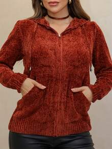 Women's Long Sleeve Hooded Jacket With Zipper, Mousse Winter 3RD SD3023 - Telha - 查看 2