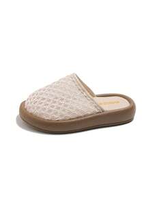 1 Pair 2026 Summer New Kids Lace Slippers, Girls Soft Bottom Breathable Closed Toe Mules, Fashionable Casual Shoes - Beige - View 6