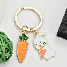 1pc Cute Big Carrot Holding Carrot Rabbit Keychain, Creative DIY Alloy Drip Oil Plant Fruit Animal Combination Keychain, Cartoon Rabbit Hugging Carrot Keychain Bag Pendant, Holiday Party Small Gift For Friends - Multicolor - View 4