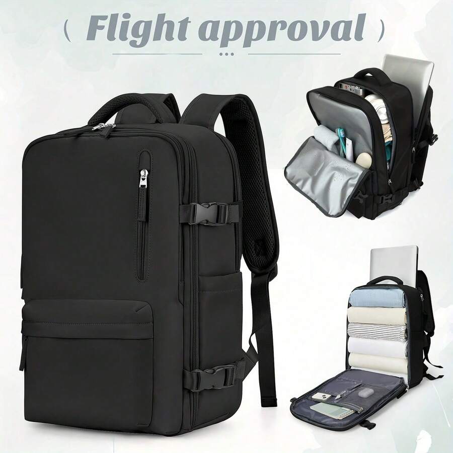 17-Inch Laptop Business Work Waterproof Backpack, Large Travel Backpack For Both Men And Women, Handbag, With Laptop Compartment, Suitable For Carry-On Luggage, Carry-On Luggage Box, Super Large Travel Backpack, Suitable For Business Trips, Travel Bag, Suitable For School, Suitable For Both Men And Women. - 黑色 - 查看 1