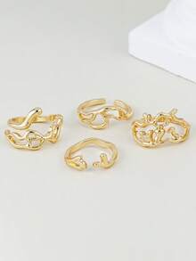 4pcs/Set Creative Water Drop Design Stackable Geometric Rings, Women Daily, Date, Party, Festival Gift Accessories - Yellow Gold - View 2
