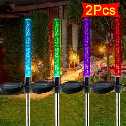 2 paquetes de luces solares de burbujas RGB que cambian de color, luces solares de tubo acrílico para exterior, lámpara solar de caña con burbujas y luces LED para decoración de jardín, patio, balcón, camping, hotel y uso diario y en fiestas