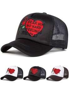 1顶男士时尚粉色卡车刺绣嘻哈帽，可调节男女通用情侣棒球帽，适合春秋季佩戴，休闲可爱涤纶刺绣网眼拼接棒球帽，适合旅行、沙滩派对 - MONEY錢袋 - 查看 14