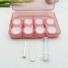 1 Set Estuche minimalista rosa para lentes de contacto invisibles, caja de cuidado, pinzas, palillo, clip, caja de almacenamiento - Rosa - Ver 4