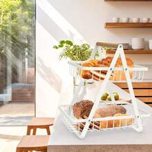 2-Tier / 3-Tier Convertible Fruit Basket Stand - Reinforced Detachable Metal Storage Rack With Wood Handle, Rustproof Ventilated Countertop Organizer For Fruits Vegetables Bread Snacks, Pantry Kitchen Gift Set For Home & Outdoor Picnic.Tiered Fruit Stand, Kitchen Counter Organizer, Pantry Storage Rack, Foldable Wire Basket, Rustproof Kitchen Rack, Ventilated Food Display, Detachable Shelf Organizer, Wood Handle Basket, Space Saving Kitchen, Gift For New Home - 白色 - 查看 2