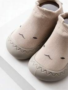 1 Pair Beige Shark Pattern Baby Toddler Shoes, Anti-Slip Soft Sole Silicone Socks Shoes, Breathable Knit Indoor/Outdoor Floor Sports Shoes - Beige - View 7