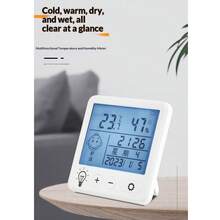 数字温湿度计，带时钟 - 5 秒快速刷新，背光，摄氏度/华氏度双显示，适用于家庭、办公室、卧室 - 白色 - 查看 5