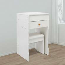 Compact Makeup Vanity Table With Mirror & Stool, 40cm Flip-Up Dressing Table For Bedroom With Storage Compartments, Vanity Table With Mirror For Bedroom, Space-Saving Vanity Desk - Warm White, Black Walnut, White Oak - Warm White - View 5