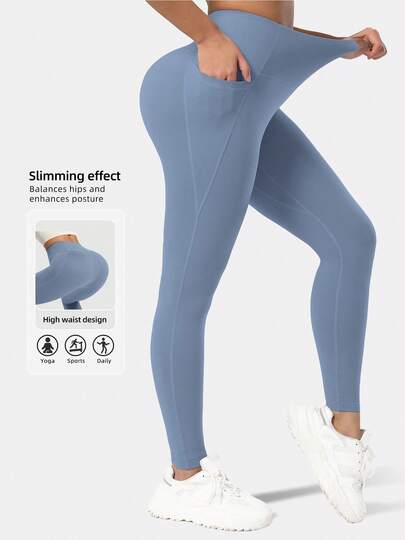 Quần thể thao nữ cạp cao có túi bên hông - Có thể đựng điện thoại, co giãn và ôm sát, phù hợp cho tập luyện và mặc hàng ngày.