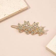 1pc Boho Metal Rhinestone Flower Hairclip Barrette - Gold Hollow Minimalist Half Moon Star Side Clip Pin, Decorative Hair Accessories For Women And Girls Headdress - Multicolor - View 5