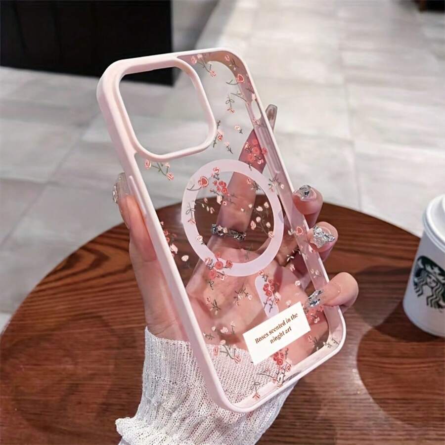 Funda para Móvil Funda Magnética Rosa con Diseño de Rosa, Compatible para iPhone17air 1716promax, 16 15pro 14 15PLUS 13 12Pro 11 Pro Max X XSMAX   Galaxys25ULTRA S25PLUS  s22FE  s23 s24ultra - Rosa - Ver 1