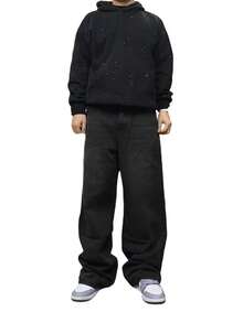 Hearty Haven 1pc Casual Loose Straight Leg Washed Denim Jeans For Men (No Belt Or Accessories) - Black - View 7