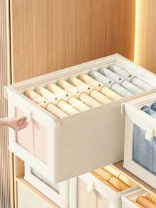 1 pieza Caja de almacenamiento de ropa con tapa, caja de almacenamiento de tela plegable con ventana visible para el armario, caja de almacenamiento y organización de tipo cajón para jeans para el hogar - Beis - Ver 5