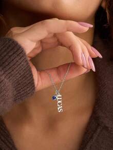 1pc Customized Heart-Shaped Vertical Hanging Name Necklace, Women's Stainless Steel Gold Letter Personalized Birthday Gift - Multicolor - View 8