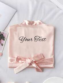 1pc Customized Satin Bride Short Sleeve Robe, Customizable Text, Customized Bride & Bridesmaid Wedding Robe, Personalized Satin Robe, Customized Bride Robe, Bridesmaid Prep Robe, Wedding Party Robe, Lace Trim Robe, Customized Name Robe, Bridal Robe Gift, Bridal Party Gift, Silky Loungewear, Minimalist, Fun, Customized, Unique, Matching Bridesmaid Silky Loungewear Special Bridal Gift, Bestie, Girlfriend, Fashionable Autumn - Multicolor - View 7