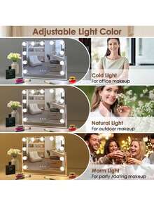 Lighted Vanity Mirror, Makeup Mirror,Lightde Mirror With 11 Adjustable Brightness LED Bulbs, 3 Color Modes And Detachable 5x Magnifying Mirror, Slim Metal Frame Design, Smart Touch Control - White - View 6