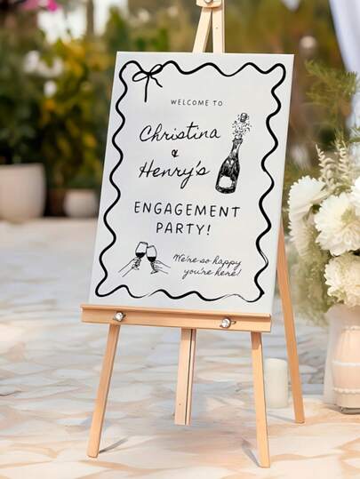 Customized Engagement Wedding Party White Welcome Sign, Hand-Painted Champagne Design Suitable For Engagement, Valentine's Day, Wedding, Birthday, Christmas, Halloween Parties And Formal Dinners ,Forever Love