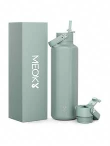 24盎司保温水瓶，双吸管盖，24小时保冷，防漏，不锈钢真空保温咖啡杯，旅行杯，双层壁运动水瓶，适合户外、健身房、旅行和上学使用。 - 綠色 - 查看 11