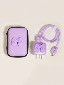 6 piezas Funda protectora de cable de datos con diseño de corazón lindo y lazo, bolsa organizadora de cables, caja de almacenamiento de accesorios digitales, bolsa con cremallera anti caída, compatible con cargador rápido de 20W, regalo para mujeres - Multicolor - Ver 9