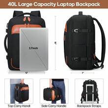 UKEIN Travel Backpack, 17Inch/ Laptop Backpack, Carry-On Approved Bag For Men & Women, Waterproof Luggage With Packing Cubes, Shoe Pocket, Personal Item Size For Flights - 黑色 - 查看 4