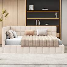 Polsterbett Schlafsofa 160*200 Multifunktionsbett Mit Lattenrost Aus Hautesympathischem Samtstoff Beige - Beige - View 5