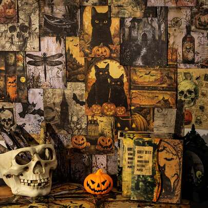 幽灵笔记系列双面材质纸垫，4种恐怖主题图案，适用于日记DIY装饰