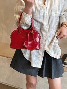 Fashionable High-Capacity Elegant Korean Style Casual Minimalist Lightweight Versatile Adjustable Women Shoulder Tote Bag - Burgundy - View 4