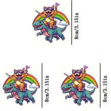 1pc/2pcs/3pcs Durable Long-Lasting Heat Transfer Stickers With Cool Cat Riding Dinosaur Design, For DIY T-Shirts, Hoodies, Jeans, Sweatshirts, Backpacks, Jackets, Handbags, Pillows - 3PCS-s - View 8