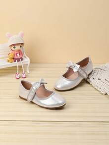 Lovely Bow Decor Shoes For Girl, Suitable For Autumn/Winter - Silver - View 3