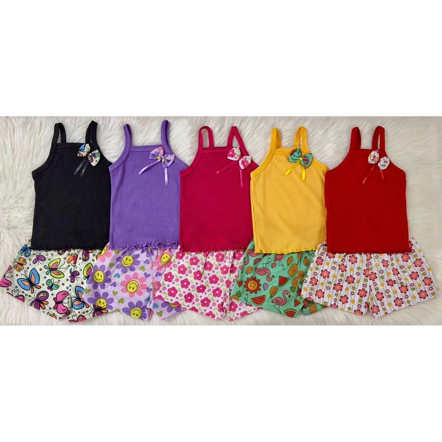 KIT TEMA Jardim com 5 Conjuntos Top Alça Infantil de Menina - TEMA JARDIM - Visão 1