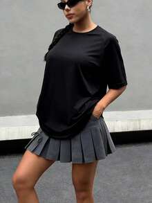 Women's Solid Color Casual Sports Short Sleeve T-Shirt - Lightweight Outdoor Ready T-Shirt: Breathable For Hiking And Daily Wear Black Summer - Black - View 3