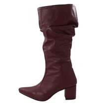 Women's Ruched Boot, Winter Fashion, Lirom Style, With Chunky Square Heel And Comfortable Toe. - Maroon - View 7