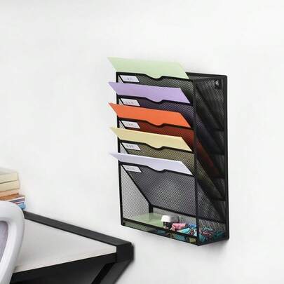 Organizador de Documentos Para Parede de Malha 5 Camadas – Suporte Multiuso com Bandeja Inferior