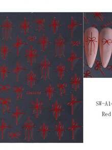 1 Sheet Green Red Gold Bow Nail Art Stickers Adhesive Sliders DIY 5D Embossed Nails Polish Manicure Sticker Decals Nail Supplies - Multicolor - View 3