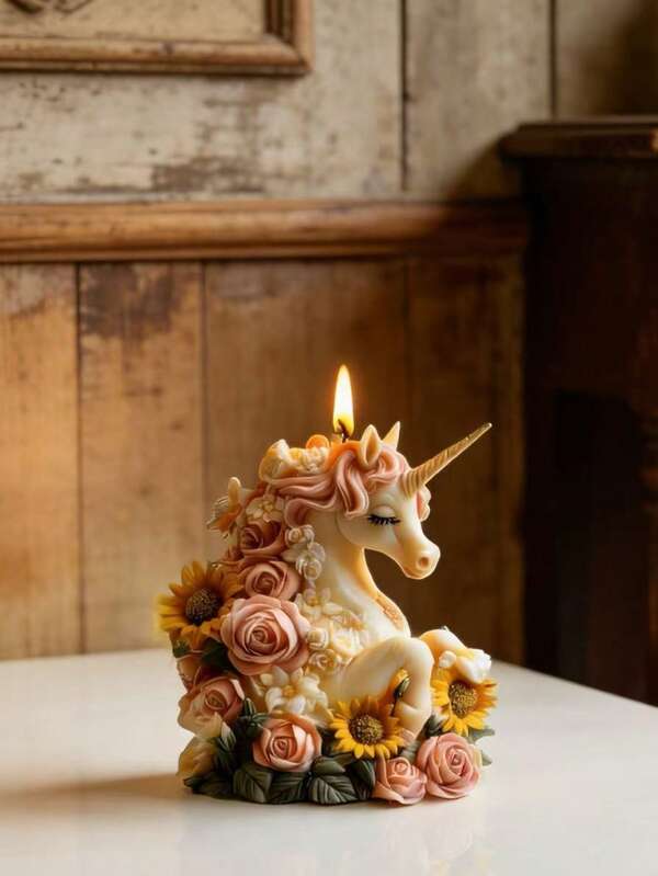1pc Flower Unicorn Silicone Candle Mold, DIY Dreamlike Unicorn & Floral Candle Silicone Mold